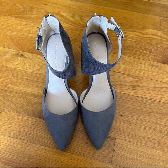 Kelly & Katie Marsia One Side Longer Gray Animal Snakeskin Suede Heels 9.5 M - Picture 3 of 7